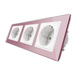 Priza tripla Livolo cu rama din sticla, roz, VL-C7C3EU-17