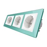 Priza tripla Livolo cu rama din sticla, verde, VL-C7C3EU-18