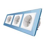 Priza tripla Livolo cu rama din sticla, albastru, VL-C7C3EU-19