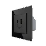 Priza USB-A + USB-C cu Rama Din Sticla LIVOLO - Serie Noua, negru, VL-FCUA18W.UC18W-2BP-12