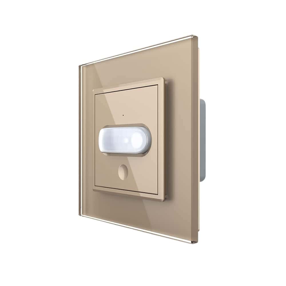 Intrerupator senzor de miscare PIR Livolo cu rama din sticla, auriu, VL-FCU-2AP-13