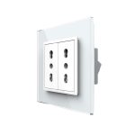 Priza dubla module inguste Livolo cu rama din sticla - standard german, alb, VL-C9-C2IT-11