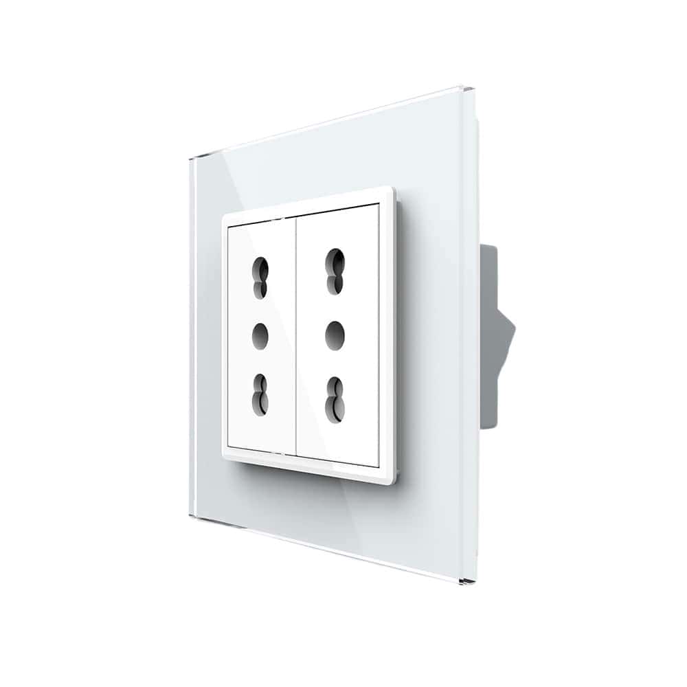 Priza dubla module inguste Livolo cu rama din sticla - standard german, alb, VL-C9-C2IT-11