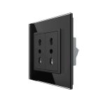Priza dubla module inguste Livolo cu rama din sticla - standard german, negru, VL-C9-C2IT-12