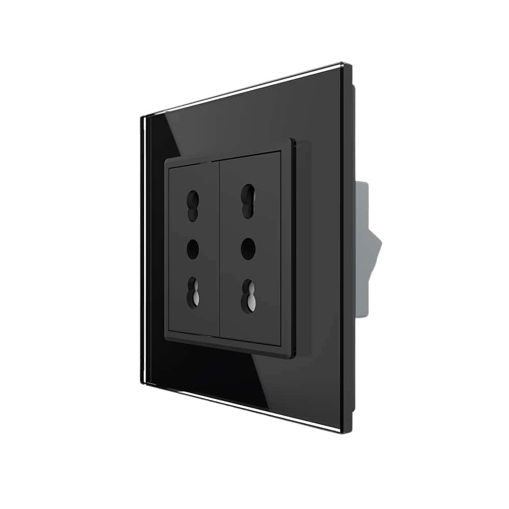 Priza dubla module inguste Livolo cu rama din sticla - standard german, negru, VL-C9-C2IT-12