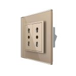 Priza dubla module inguste Livolo cu rama din sticla - standard german, auriu, VL-C9-C2IT-13