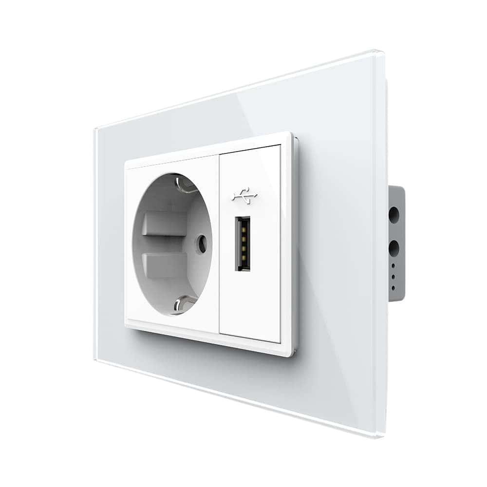 Priza simpla cu USB Livolo standard italian, alb, VL-C9C1EU1U-11
