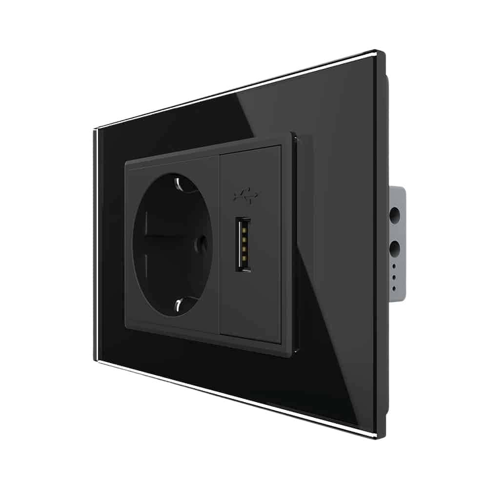 Priza simpla cu USB Livolo standard italian, negru, VL-C9C1EU1U-12