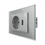 Priza simpla cu USB Livolo standard italian, gri, VL-C9C1EU1U-15