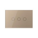 Intrerupator triplu cap scara/cruce wireless cu touch Livolo din sticla - standard italian, auriu, VL-FC3SR-3G-13 - imagine 2
