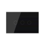Intrerupator triplu cap scara / cruce cu touch Livolo din sticla, standard italian - Serie noua, negru, VL-FC3S-3G-12 - imagine 2