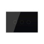 Intrerupator triplu cap scara/cruce wireless cu touch Livolo din sticla - standard italian, negru, VL-FC3SR-3G-12 - imagine 2