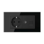 Priza Dubla Livolo cu Rama din Sticla 1 Priza Schuko+TV/internet, Standard Italian - Serie Noua, negru, VL-C9-C2EU/VC-12 - imagine 2