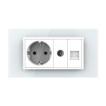 Priza Dubla Livolo cu Rama din Sticla 1 Priza Schuko+TV/internet, Standard Italian - Serie Noua, alb, VL-C9-C2EU/VC-11 - imagine 3