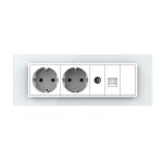 Priza Tripla cu Blank Livolo cu Rama din Sticla 2 Prize Schuko+TV/internet, Standard Italian - Serie Noua, alb, VL-C9-C3EU/VC-11 - imagine 2