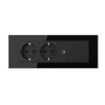 Priza Tripla cu Blank Livolo cu Rama din Sticla 2 Prize Schuko+TV/internet, Standard Italian - Serie Noua, negru, VL-C9-C3EU/VC-12 - imagine 2