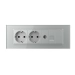 Priza Tripla cu Blank Livolo cu Rama din Sticla 2 Prize Schuko+TV/internet, Standard Italian - Serie Noua, gri, VL-C9-C3EU/VC-15 - imagine 2