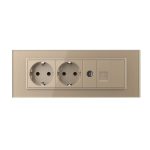 Priza Tripla cu Blank Livolo cu Rama din Sticla 2 Prize Schuko+TV/internet, Standard Italian - Serie Noua, auriu, VL-C9-C3EU/VC-13 - imagine 2