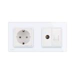 Priza dubla Livolo cu rama din sticla 1 priza Schuko+TV/internet, alb, VL-C7C2EU/VC-11 - imagine 2