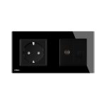 Priza dubla Livolo cu rama din sticla 1 priza Schuko+TV/internet, negru, VL-C7C2EU/VC-12 - imagine 2