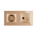 Priza dubla Livolo cu rama din sticla 1 priza Schuko+TV/internet, auriu, VL-C7C2EU/VC-13 - imagine 2