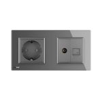 Priza dubla Livolo cu rama din sticla 1 priza Schuko+TV/internet, gri, VL-C7C2EU/VC-15 - imagine 2