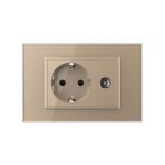 Priza simpla din rama de sticla Schuko cu TV Livolo, auriu, VL-C9C1EU1V-13 - imagine 2