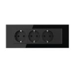 Priza tripla cu blank Livolo cu rama din sticla 6/7 module - standard Italian, negru, VL-C9-3C1EU-12 - imagine 2