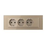 Priza tripla cu blank Livolo cu rama din sticla 6/7 module - standard Italian, auriu, VL-C9-3C1EU-13 - imagine 2