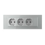Priza tripla cu blank Livolo cu rama din sticla 6/7 module - standard Italian, gri, VL-C9-3C1EU-15 - imagine 2