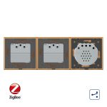 Intrerupator LIVOLO simplu ZigBee cap scara / cap cruce cu touch si 2 prize ZigBee din sticla, Control de pe telefon, auriu, VL-C701SZ/C7-C2EUZ-13 - imagine 3
