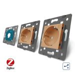 Intrerupator LIVOLO simplu ZigBee cap scara / cap cruce cu touch si 2 prize ZigBee din sticla, Control de pe telefon, auriu, VL-C701SZ/C7-C2EUZ-13 - imagine 4