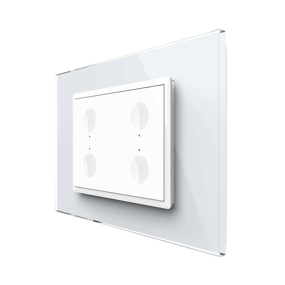 Intrerupator cvadruplu cap scara / cap cruce cu touch Livolo cu rama din sticla, standard Italian - Serie noua, alb, VL-FC4S-3WP-11