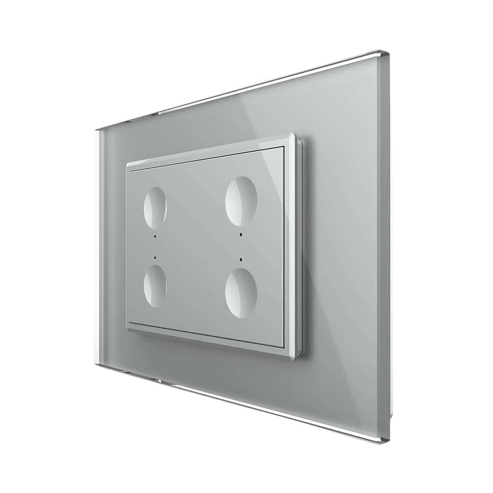 Intrerupator cvadruplu cap scara / cap cruce cu touch Livolo cu rama din sticla, standard Italian - Serie noua, gri, VL-FC4S-3IP-15