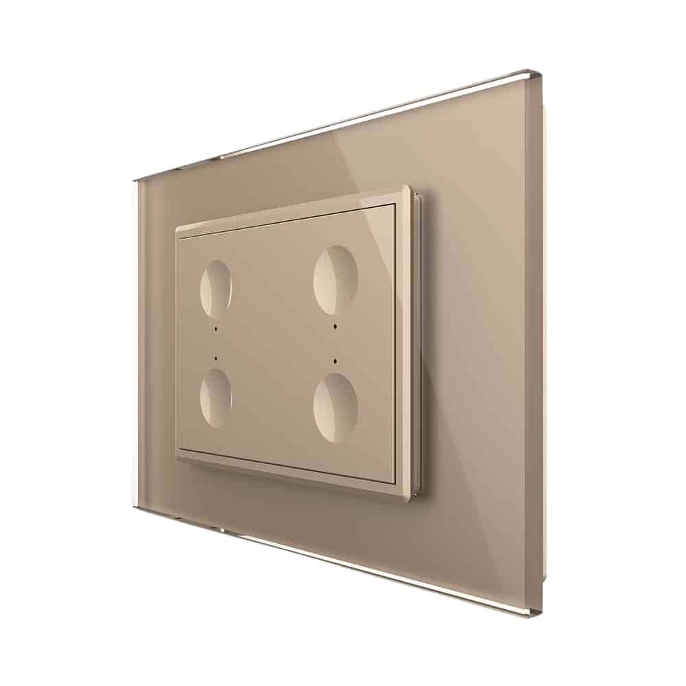 Intrerupator cvadruplu cap scara / cap cruce cu touch Livolo cu rama din sticla, standard Italian, protocol ZigBee - Serie noua, auriu, VL-FC4SZ-3AP-13