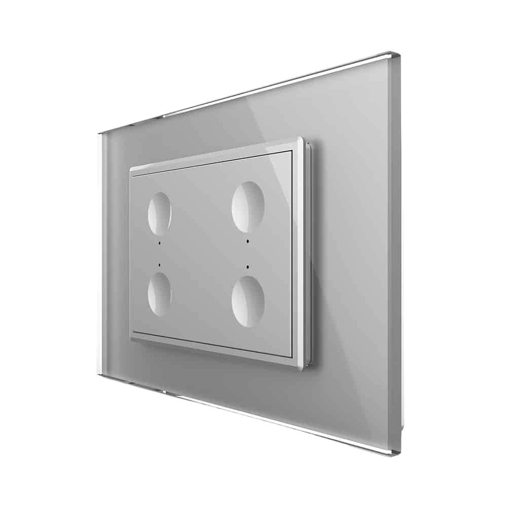 Intrerupator cvadruplu cap scara / cap cruce cu touch Livolo cu rama din sticla, standard Italian, protocol ZigBee - Serie noua, gri, VL-FC4SZ-3IP-15
