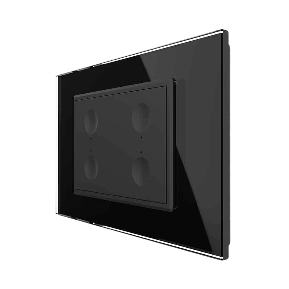 Intrerupator cvadruplu cap scara / cap cruce cu touch Livolo cu rama din sticla, standard Italian, protocol ZigBee - Serie noua, negru, VL-FC4SZ-3BP-12