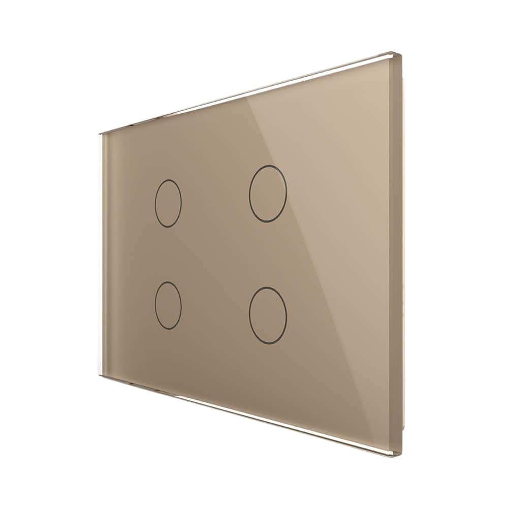 Intrerupator cvadruplu cu touch Livolo din sticla, standard Italian, protocol ZigBee - Serie noua, auriu, VL-FC4Z-3G-13