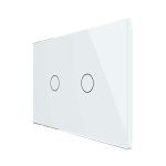 Intrerupator dublu cap scara / cap cruce cu touch Livolo din sticla, standard Italian, protocol ZigBee - Serie noua, alb, VL-FC2SZ-3G-11