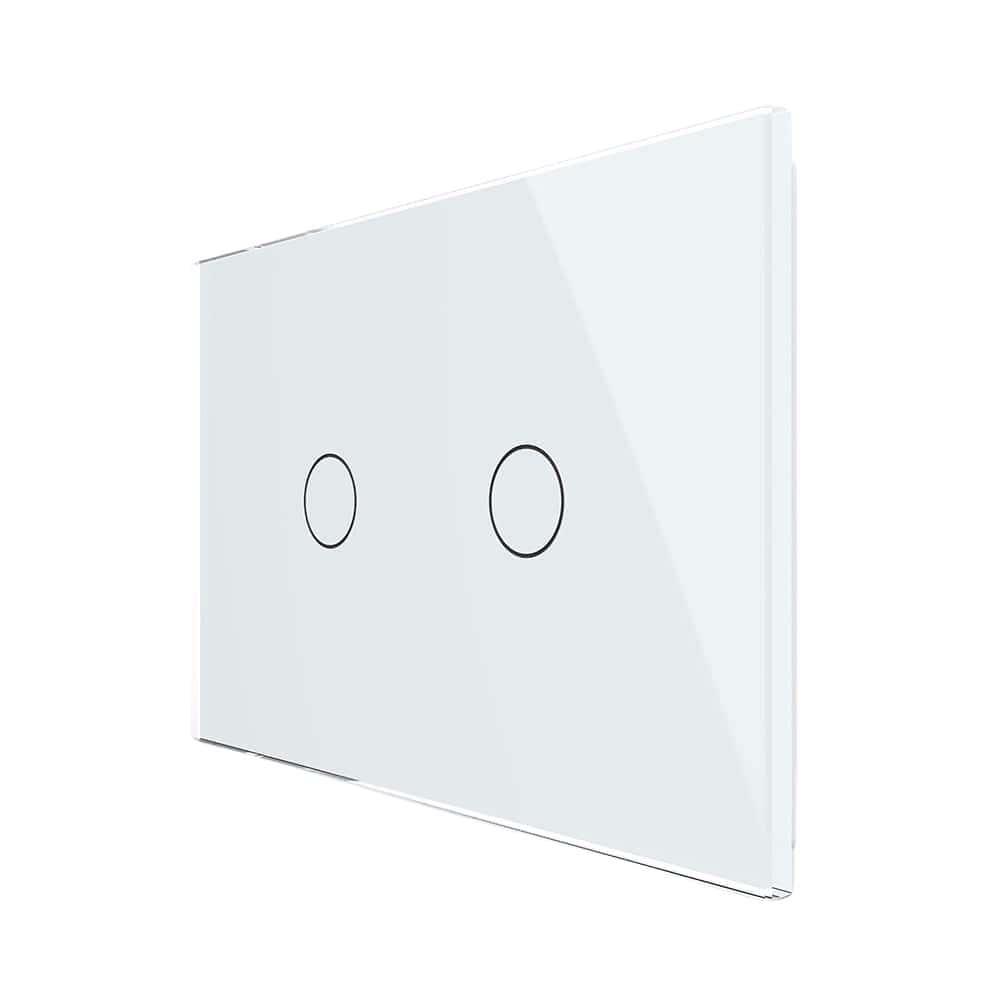 Intrerupator dublu cap scara / cap cruce cu touch Livolo din sticla, standard Italian, protocol ZigBee - Serie noua, alb, VL-FC2SZ-3G-11