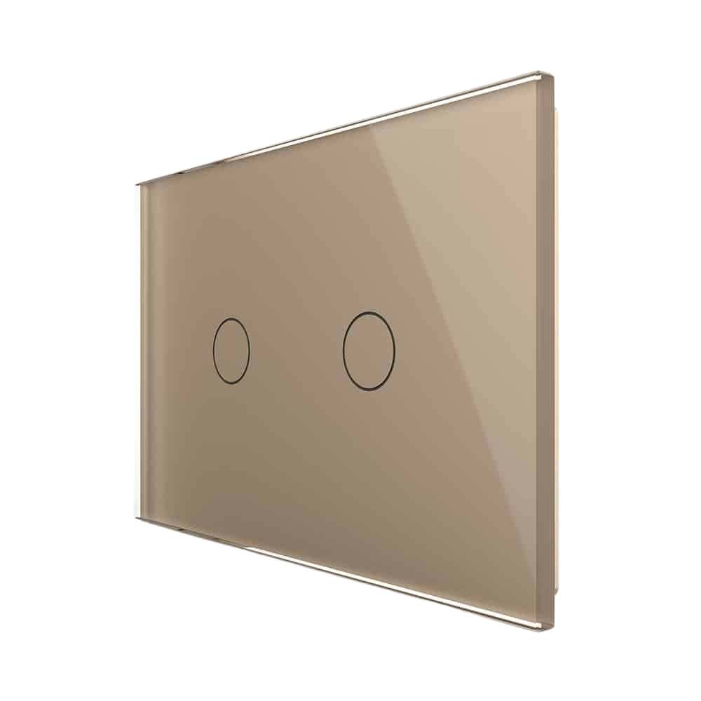 Intrerupator dublu cap scara / cap cruce cu touch Livolo din sticla, standard Italian, protocol ZigBee - Serie noua, auriu, VL-FC2SZ-3G-13