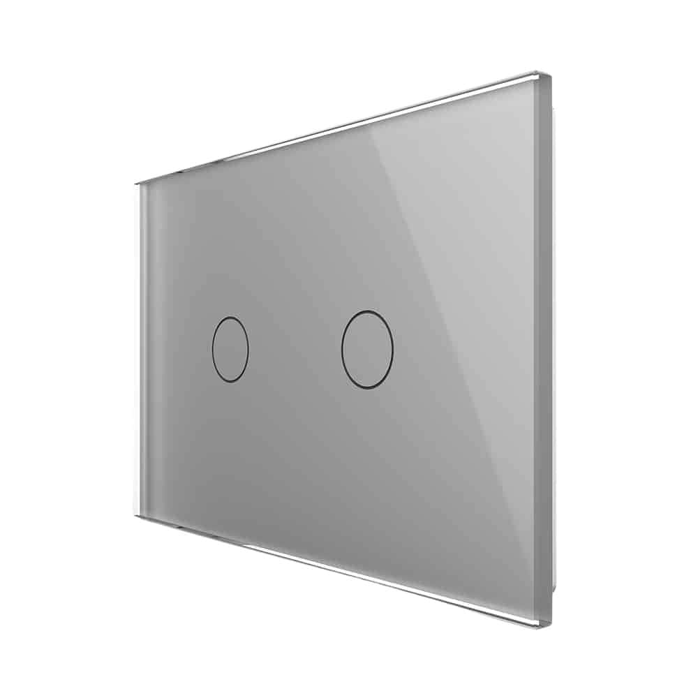 Intrerupator dublu cap scara / cap cruce cu touch Livolo din sticla, standard Italian, protocol ZigBee - Serie noua, gri, VL-FC2SZ-3G-15