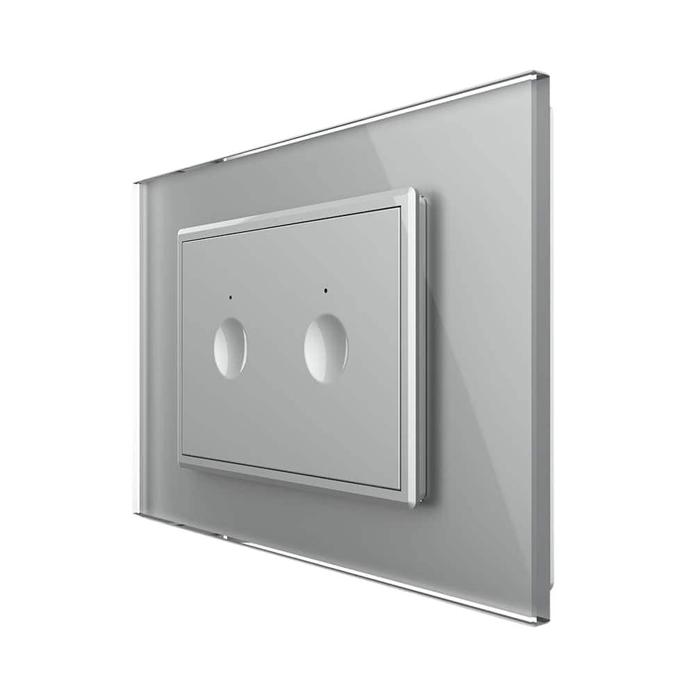 Intrerupator dublu cap scara / cap cruce wireless cu touch Livolo cu rama din sticla, standard Italian - Serie noua, gri, VL-FC2SR-3IP-15
