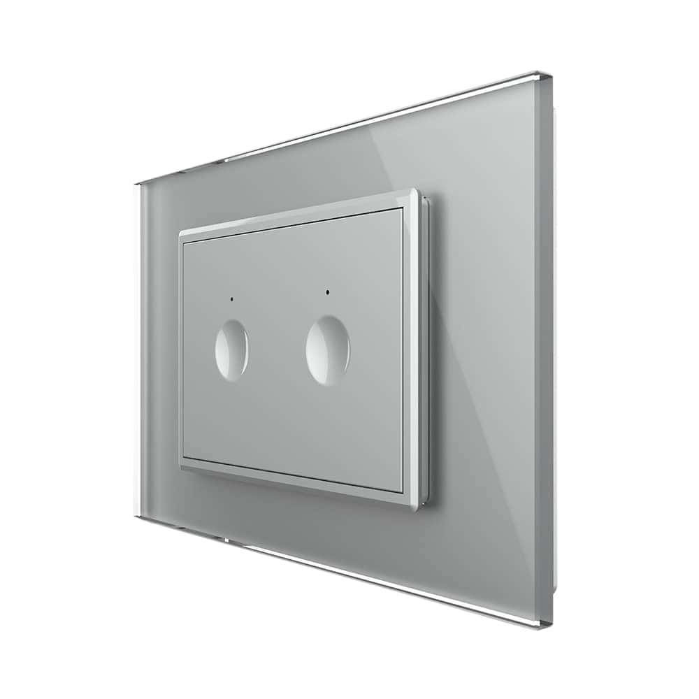 Intrerupator dublu cap scara / cap cruce cu touch Livolo cu rama din sticla, standard Italian - Serie noua, gri, VL-FC2S-3IP-15