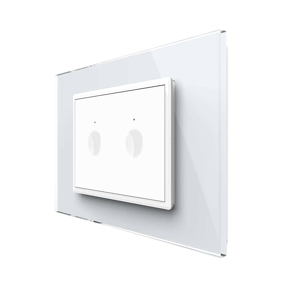 Intrerupator dublu cap scara / cap cruce cu touch Livolo cu rama din sticla, standard Italian, protocol ZigBee - Serie noua, alb, VL-FC2SZ-3WP-11