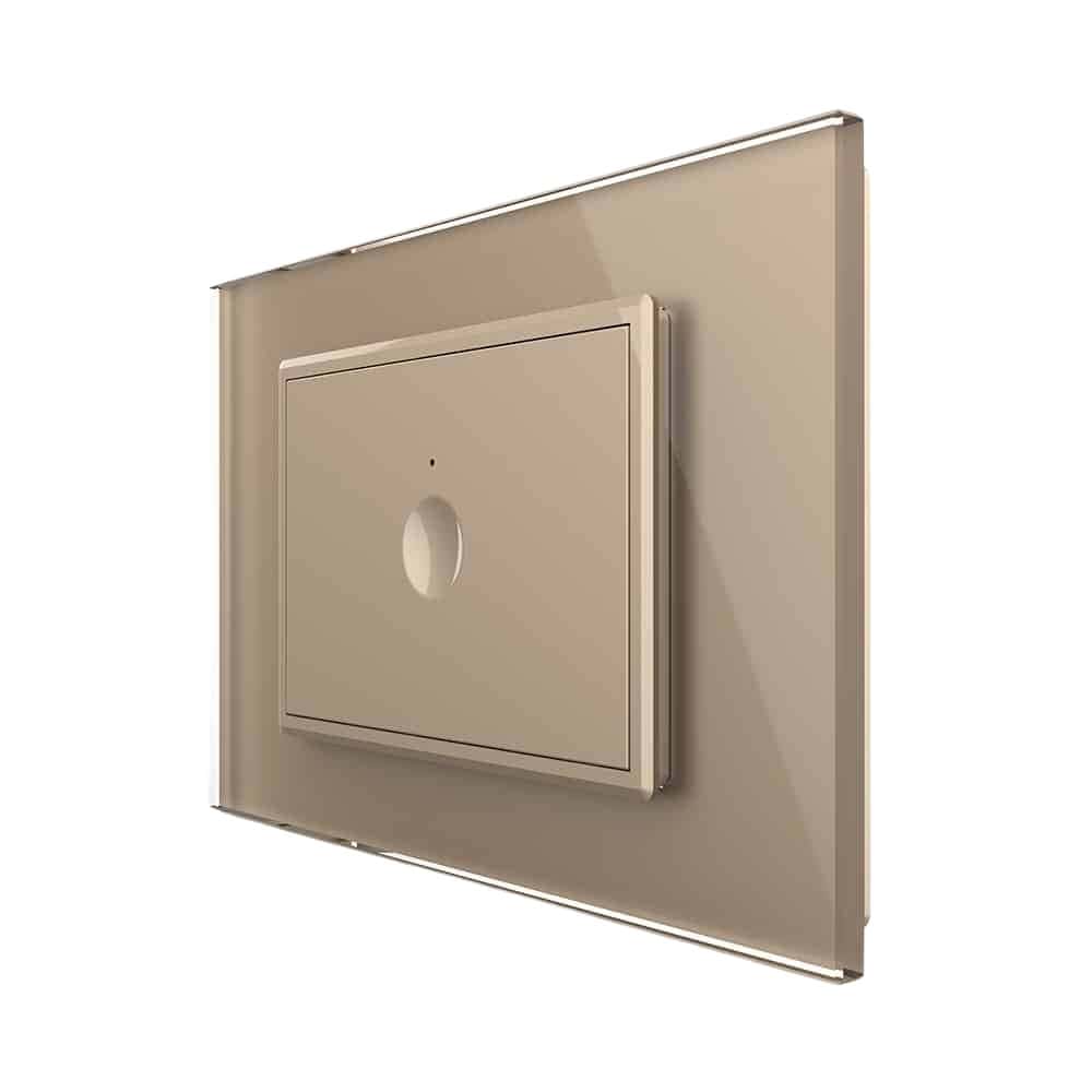 Intrerupator simplu cap scara / cap cruce cu touch Livolo cu rama din sticla, standard Italian, protocol ZigBee - Serie noua, auriu, VL-FC1SZ-3AP-13