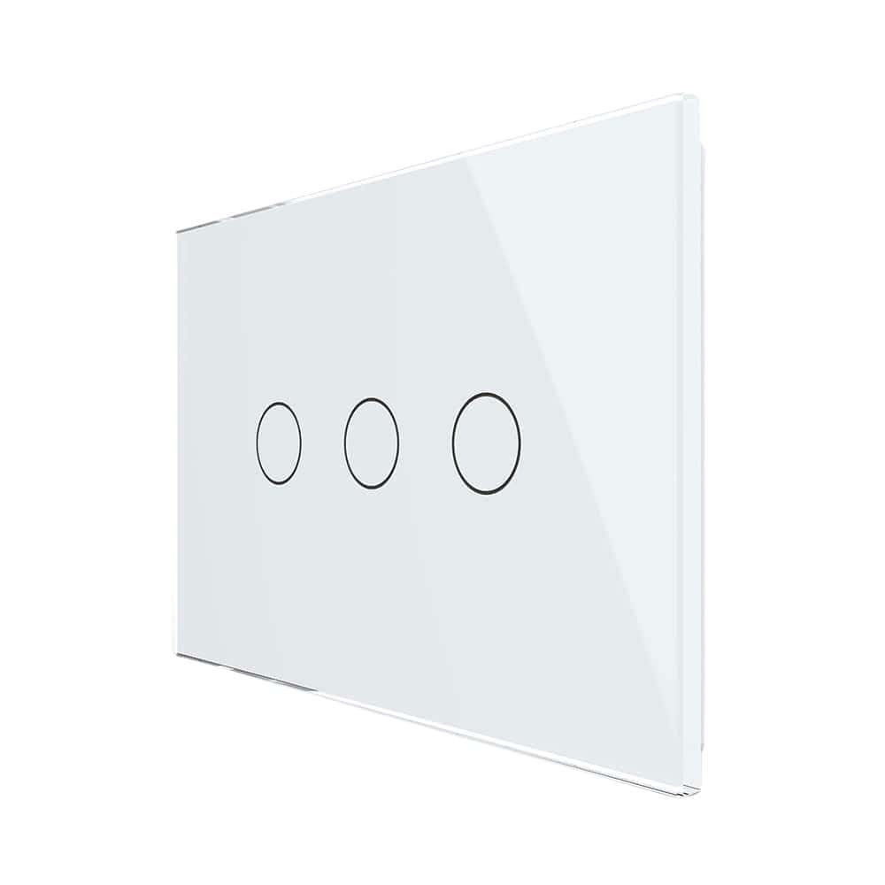 Intrerupator triplu cap scara / cap cruce cu touch Livolo din sticla, standard Italian, protocol ZigBee - Serie noua, alb, VL-FC3SZ-3G-11