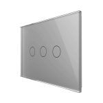 Intrerupator triplu cap scara / cap cruce cu touch Livolo din sticla, standard Italian, protocol ZigBee - Serie noua, gri, VL-FC3SZ-3G-15