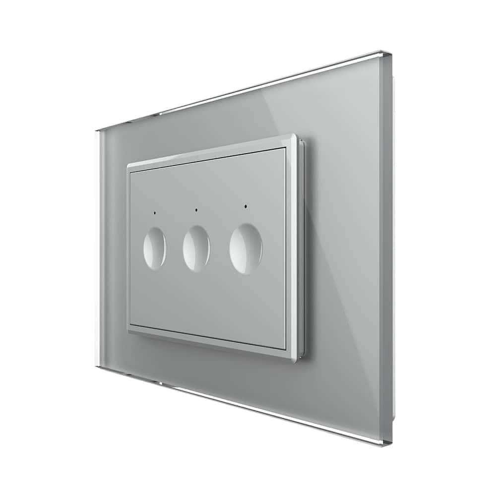 Intrerupator triplu cap scara / cap cruce wireless cu touch Livolo cu rama din sticla, standard Italian - Serie noua, gri, VL-FC3SR-3IP-15