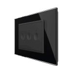 Intrerupator triplu cap scara / cap cruce wireless cu touch Livolo cu rama din sticla, standard Italian - Serie noua, negru, VL-FC3SR-3BP-12